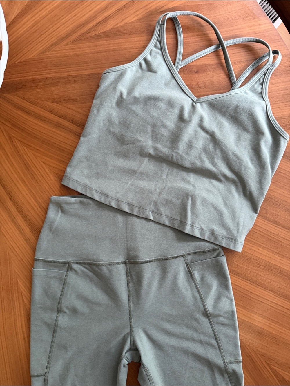Beyond Yoga Sage Green Strappy Crop & High-Waist Leggings Set